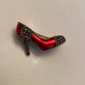 JUDITH JACK - Vintage Marcasite & Enamel Shoe Brooch Pin -